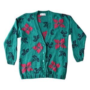 Vintage Oversized Cardigan in Turquoise and Hot Pink Floral Knit
